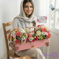 باکس گل و کیک تولد مدل شیرین