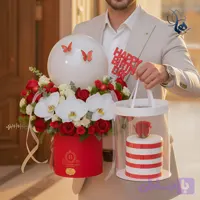 باکس گل و کیک قرمز مدل میشکات