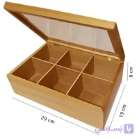 جعبه تی‌بگ چوبی مدل تنو با ۶ محفظه مجزا