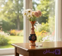 گلدان مس و پرداز ۱۶ سانتی | گلدان مسی نقاشی و صنایع دستی ایرانی