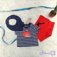 ست نوزادی سه تیکه(تیشرت،شلوارک،پیش بند)