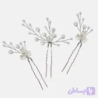 سنجاق شینیون گل و کریستال سفید مدل SNJ80908WHT (بسته 3عددی)