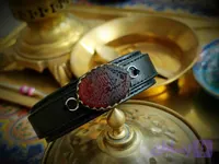 دستبند چرمی با قاب (نقره روس) با نگین عقیق ذکر استغفرالله