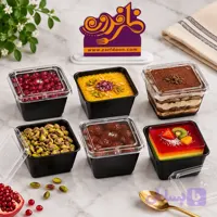 ظرف دسر یکبار مصرف درب دار مشکی ۲۰۰ سی‌سی