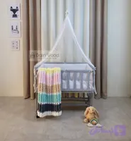 گهواره چوبی و تخت کنار مادر سایز ۹۰ طوسی