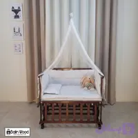 گهواره چوبی و تخت کنار مادر سایز ۱۲۰ فندوقی