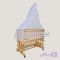 گهواره چوبی و تخت کنار مادر سایز ۹۰ عسلی رنگ چوب