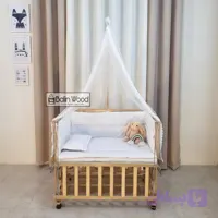 گهواره چوبی و تخت کنار مادر سایز ۹۰ خودرنگ