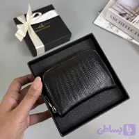 کیف کارت آکاردئونی چرم گاوی لیزارد مشکی LB21