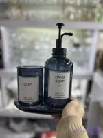 ست ۳ پارچه جامایع شیشه ای گرد سرمه ای