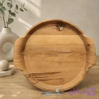 سینی چوبی گرد دسته‌دار | چوب راش طبیعی، کیفیت درجه ۱