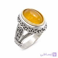 انگشتر مردانه نقره 925 با نگین جید پرتقالی