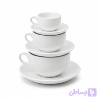 فنجان و نعلبکی چینی سفید، سه سایز