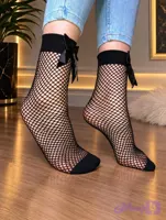 جوراب فیش‌نت لانه زنبوری زنانه مشکی با پاپیون