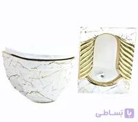 ست توالت ایرانی و والهنگ مدل ساترون فلت سفید طلایی کد118