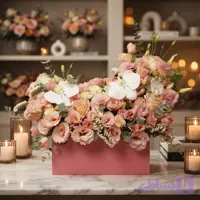 باکس گل لوکس ارکیده و رز صورتی و هلویی ساینا
