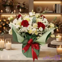 دسته گل کلاسیک رز قرمز و سفید ساینا