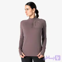 تیشرت گرم آستین بلند زنانه نیم‌زیپ قهوه‌ای Kiprun Run 900