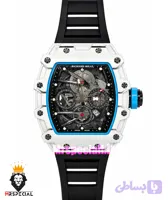 ساعت ریچارد میل مردانه کوارتز مشکی قاب سفید بند رابر مشکی 021713 RICHARD MILLE