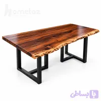 میز ناهار خوری روستیک فلزی با چوب گردو مدل رونیک