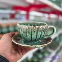 ست فنجان و نعلبکی سرامیکی صدفی ماربل