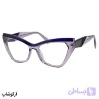 عینک طبی زنانه شوپارد با فریم رنگ بنفش و آبی، شکل چشم گربه‌ای، دسته سیم‌دار و لولا فنردار مدل 2198
