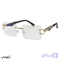 عینک فریملس برند Cartier با شکل مستطیلی، دسته چوبی، قهوه‌ای رنگ، طرح یوزپلنگ و لنز بی‌رنگ و بلوکات مدل 7288