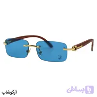 عینک آفتابی کارتیه فریم لس با پل بینی طلایی، دسته چوبی (واقعی)، رنگ قهوه‌ای، لولا فنری و لنز آبی مدل 81339145