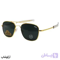 عینک آفتابی امریکن اپتیکال با فریم طلایی، شکل خلبانی و لنز دودی تیره، آنتی رفلکس، سایز 54 و جنس شیشه مدل SKYMASTER - آرکوشاپ