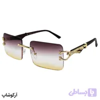 عینک آفتابی فریملس برند CARTIER با شکل مستطیلی، دسته چوبی، قهوه‌ای رنگ، طرح یوزپلنگ و لنز سه رنگ هایلایت مدل 7288
