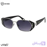 عینک آفتابی کلویی با فریم رنگ مشکی و نقره‌ای، شکل مستطیلی و لنز دودی هایلایت مدل T09105