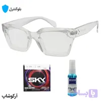 عینک بلوکنترل با فریم شکل مربعی، رنگ بی‌رنگ و شفاف، برند Celine و لنز بلوکنترل کره‌ای برند SKY مدل 9088