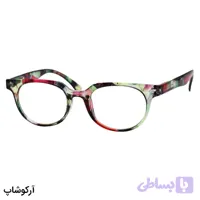 عینک مطالعه نمره +3.00 نزدیک بین با فریم سبز و صورتی، بیضی شکل و دسته فنری مدل TJ3182