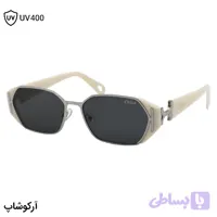 عینک آفتابی Chloé با فریم رنگ سفید و نقره‌ای، شکل مستطیلی و لنز دودی تیره مدل T09105