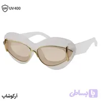 عینک آفتابی زنانه فانتزی LOEWE با فریم شکل بیضی، رنگ سفید براق و لنز قهوه‌ای روشن مدل W68253