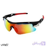 عینک ورزشی نیم فریم اوکلی با فریم مشکی رنگ، لنز جیوه ای و چند رنگ مدل 806