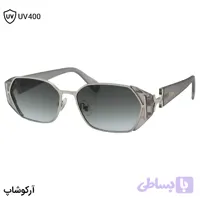 عینک آفتابی کلویی با فریم رنگ طوسی و نقره‌ای، شکل مستطیلی و لنز سبز سایه روشن مدل T09105