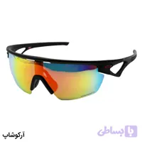 عینک ورزشی پلاریزه اوکلی با فریم مشکی مات، از جنس کائوچو و لنز آینه‌ای و چند رنگ مدل E-3804