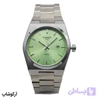 ساعت مردانه TISSOT نقره‌ای، صفحه سبز درخشان، بند استیل نقره‌ای، قاب گرد، موتور کوارتز، قفل پروانه‌ای مخفی مدل T035617A