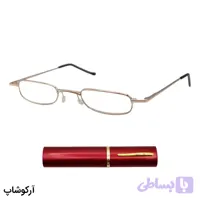 عینک مطالعه طرح خودکاری با نمره +3.50 نزدیک بین، فریم مستطیلی، رنگ طلایی، دسته فنری و قاب قرمز مدل ARG006