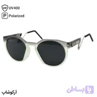 عینک ورزشی OAKLEY با فریم گرد، رنگ طوسی و سبز مات، دسته سنجاقی و لنز دودی تیره و پلاریزه مدل OO9279