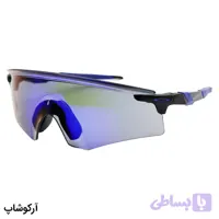 عینک ورزشی OAKLEY با دسته مشکی و آبی، لنز آینه‌‌ای و جیوه‌ای، چندرنگ و UV400 مدل OO9471