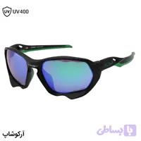 عینک ورزشی اوکلی با فریم مشکی مات، بیس‌دار، لنز جیوه‌ای، آبی و سبز رنگ و UV400 مدل OO9019-0959