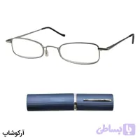عینک مطالعه طرح خودکاری با نمره +4.00 نزدیک بین، فریم مستطیلی، رنگ نقره‌ای، دسته فنری و قاب آبی مدل ARG006