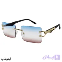 عینک آفتابی فریملس برند کارتیه با شکل مستطیلی، دسته چوبی، قهوه‌ای رنگ، طرح یوزپلنگ و لنز سه رنگ هایلایت مدل 7288