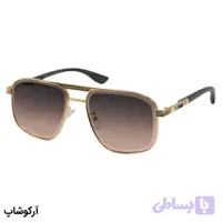 عینک آفتابی کارتیه با فریم شکل چندضلعی، رنگ طلایی، دسته چوبی و لنز قهوه‌ای هایلایت مدل 2524