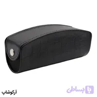 کیف عینک از جنس چرم درجه یک، شکل مستطیلی، مشکی رنگ و درب دکمه‌ای مدل 993098