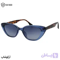 عینک آفتابی زنانه بالینسیاگا با فریم شکل چشم گربه‌ای، رنگ آبی براق، دسته هاوانا و سیم‌دار و لنز آبی هایلایت مدل 8850