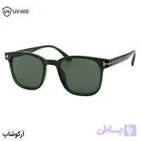 عینک آفتابی TOM FORD با فریم مربعی شکل، رنگ سبز براق، لنز سبز تیره و لولا فنری مدل T2217
