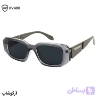 عینک آفتابی Prada با فریم مستطیلی شکل، رنگ طوسی براق، دسته سیم‌دار و لنز دودی تیره مدل 8864